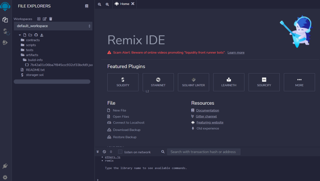 Screenshot of Remix IDE for writing Ethereum blockchain smart contract.