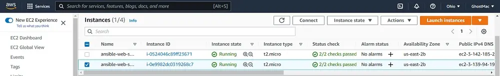 AWS EC2 dashboard for ansible automation.