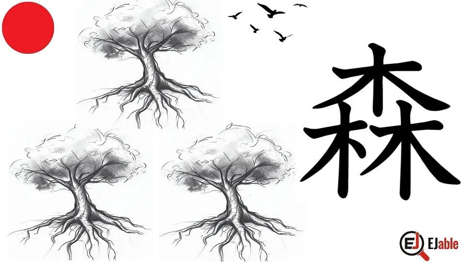 Kanji of forest or Mori (森): A visualization.