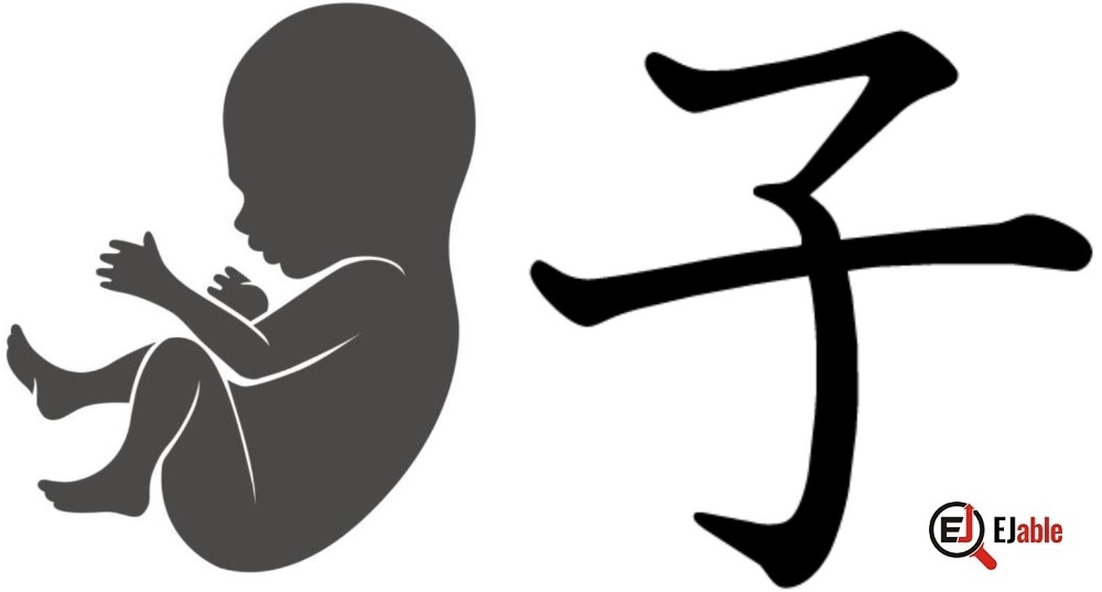 The origin of the shape of Japanese Kanji Ko (child).